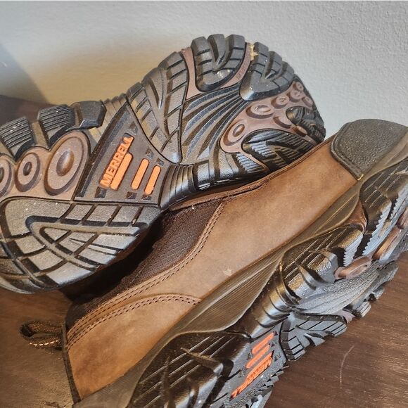 Merrell Brown and Orange Slip-On Loafers Rugged Design - Picture 3 of 10